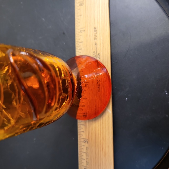 Blenko Crackle Amber Vase with Applied Leaf 5.25" - Picture 12 of 12